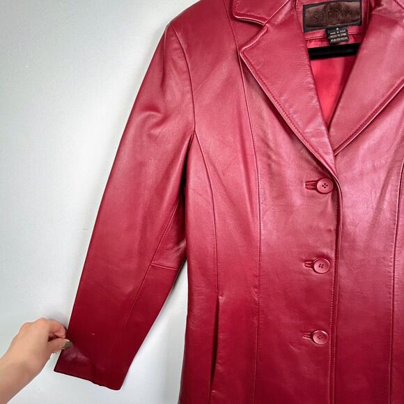 Siena Vintage 90's Red Leather Blazer Button Front Collared Lined Jacket Retro 4 - Picture 4 of 16